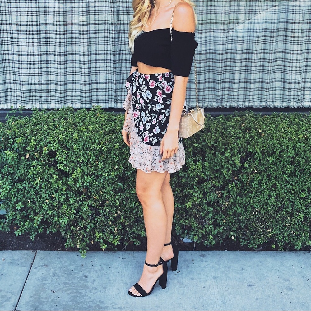 Floral wrap skirt with ruffle